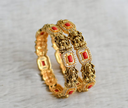 Antique gold tone cz coral block stone lakshmi bangles(2.4) dj-48906