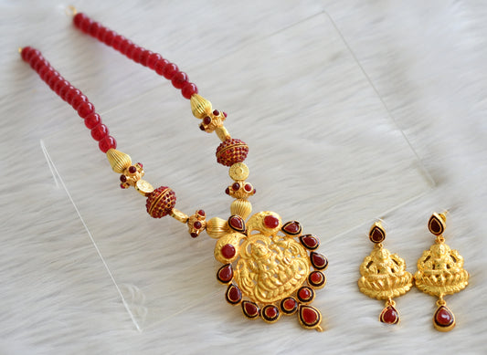 Gold tone maroon lakshmi necklace set dj-03694