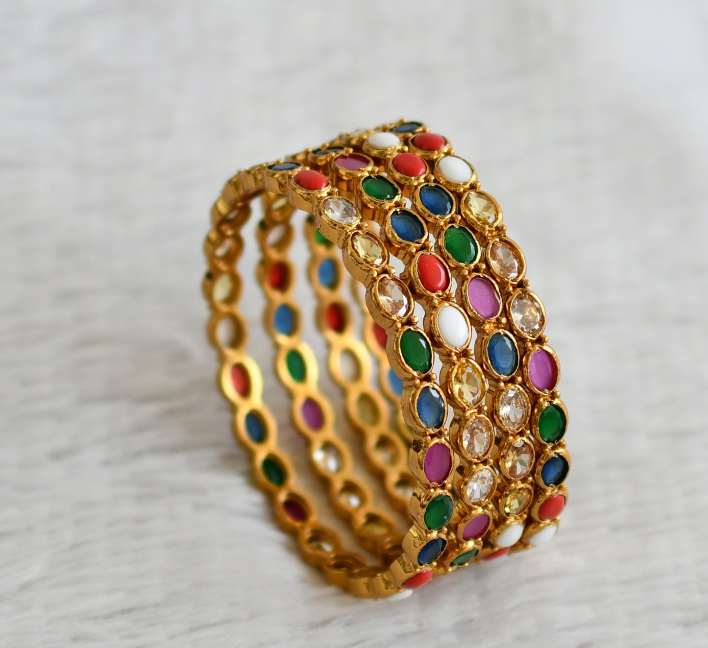 Matte finish navarathna oval stone set of 4 bangles(2.4) dj-48909