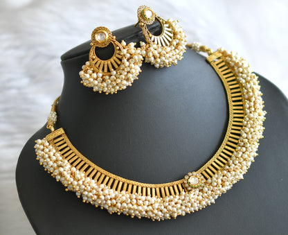 Antique gold tone pearl cluster necklace set dj-05487