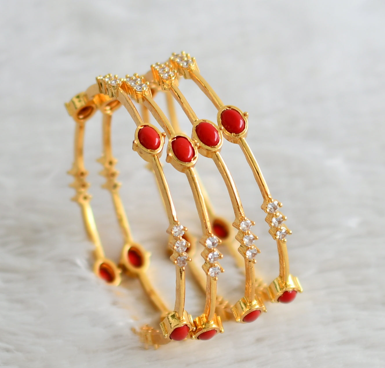 Gold tone cz white-coral stone set of 4 bangles(2.8) dj-48905