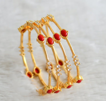 Gold tone cz white-coral stone set of 4 bangles(2.6) dj-48904