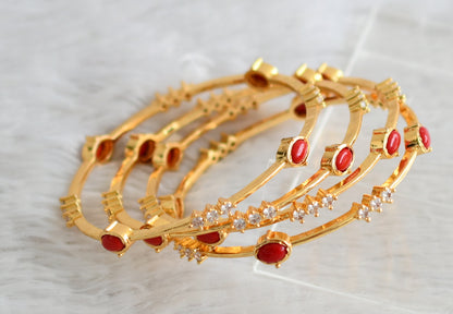 Gold tone cz white-coral stone set of 4 bangles(2.4) dj-48903