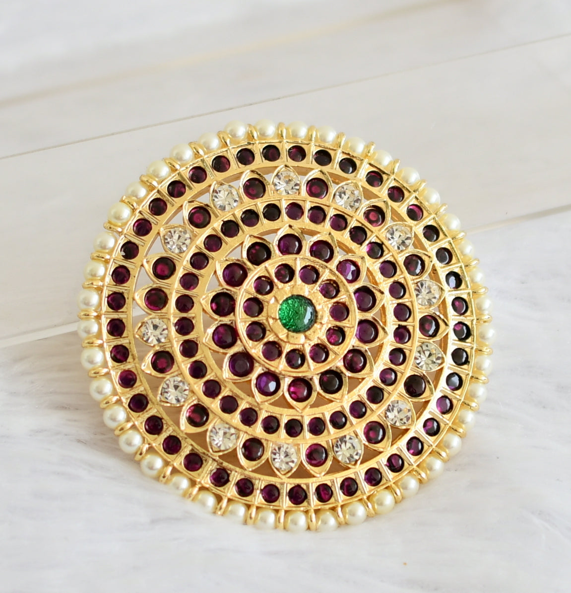 Gold tone kemp-green-white precious pearl round flower hair jwell( rakodi) dj-50866