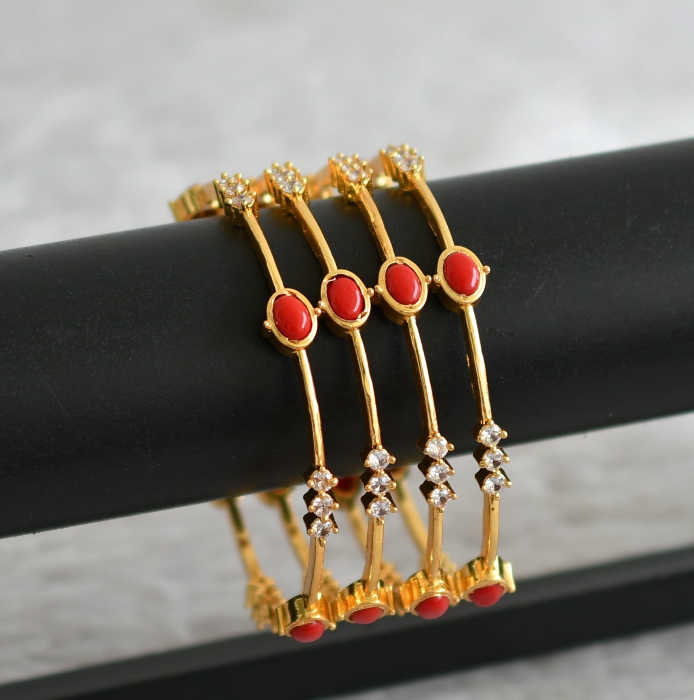 Gold tone cz white-coral stone set of 4 bangles(2.4) dj-48903