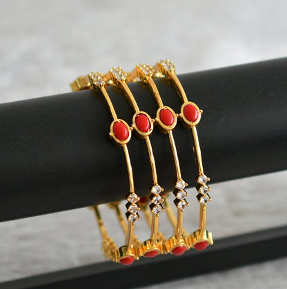 Gold tone cz white-coral stone set of 4 bangles(2.4) dj-48903