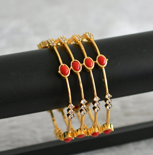 Gold tone cz white-coral stone set of 4 bangles(2.4) dj-48903