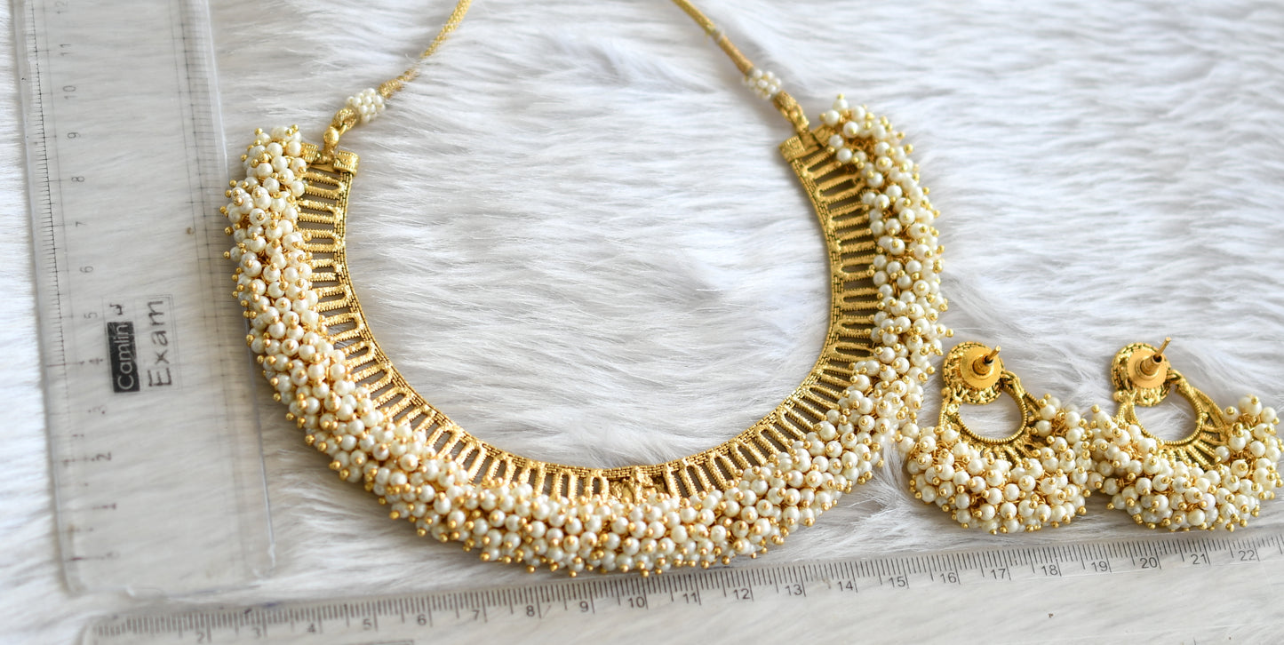 Antique gold tone pearl cluster necklace set dj-05487