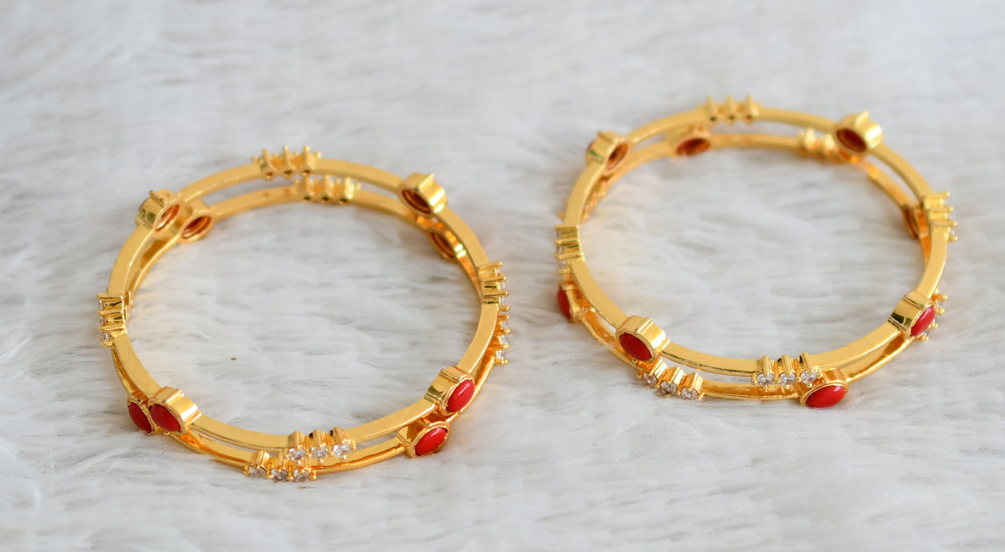 Gold tone cz white-coral stone set of 4 bangles(2.8) dj-48905