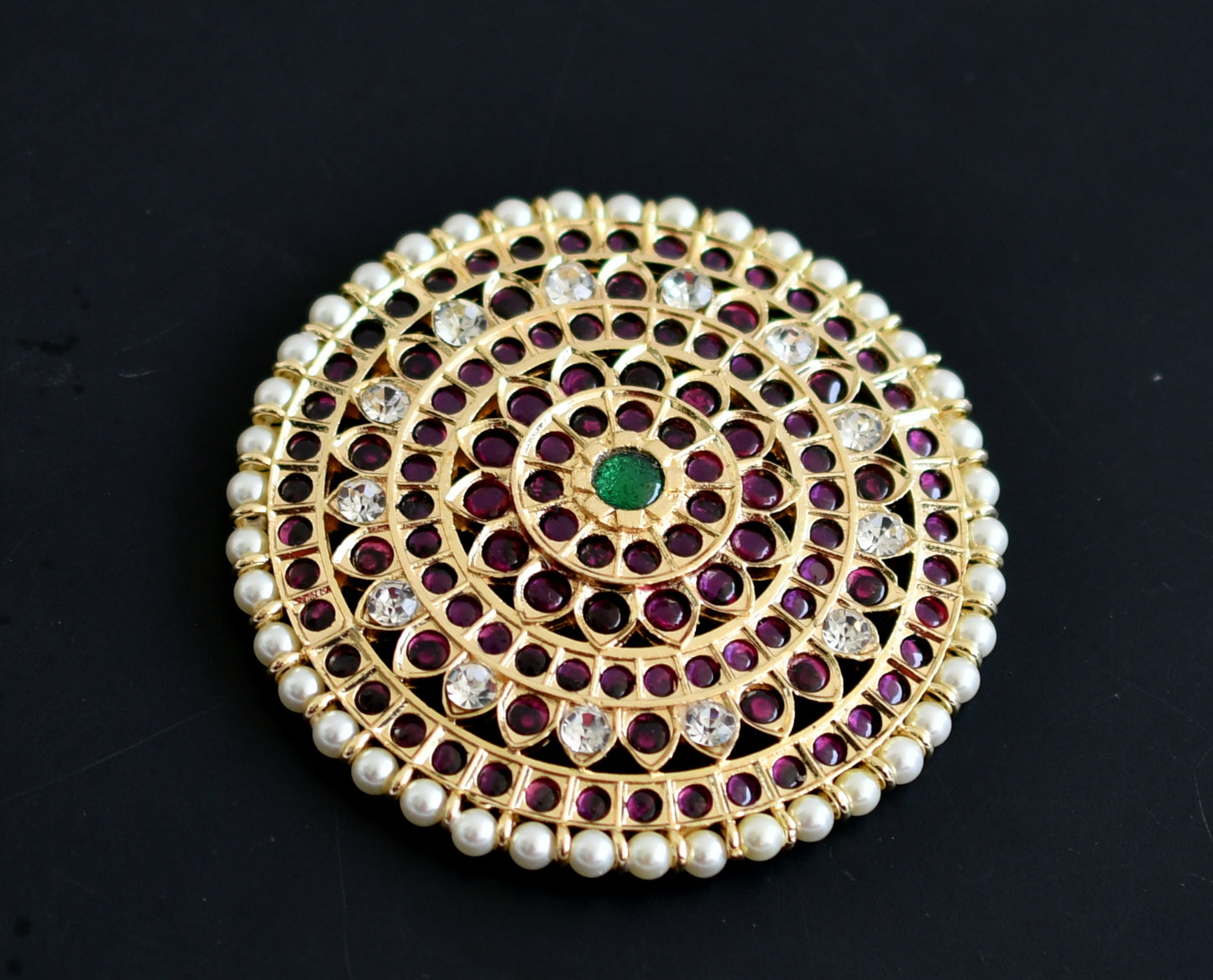 Gold tone kemp-green-white precious pearl round flower hair jwell( rakodi) dj-50866