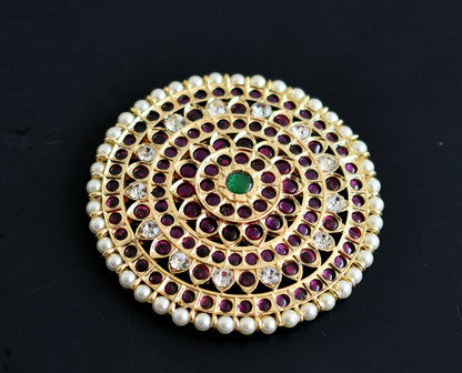 Gold tone kemp-green-white precious pearl round flower hair jwell( rakodi) dj-50866