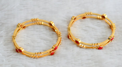 Gold tone cz white-coral stone set of 4 bangles(2.4) dj-48903