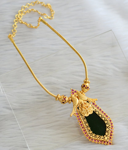 Gold tone pink-green nagapadam kerala style lakshmi brid necklace set dj-45448