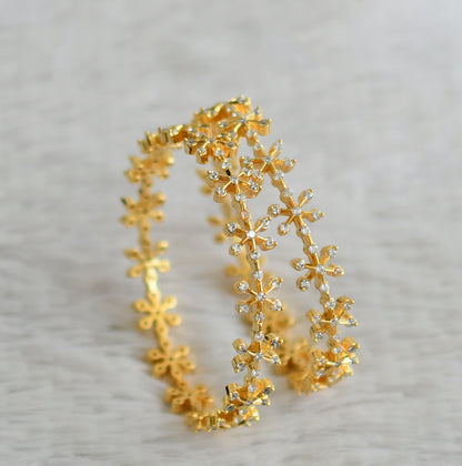 Gold tone cz white stone flower bangles(2.8) dj-48901