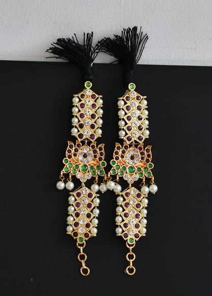 Gold tone precious kemp-green-white lotus pearl ear side chain dj-50871