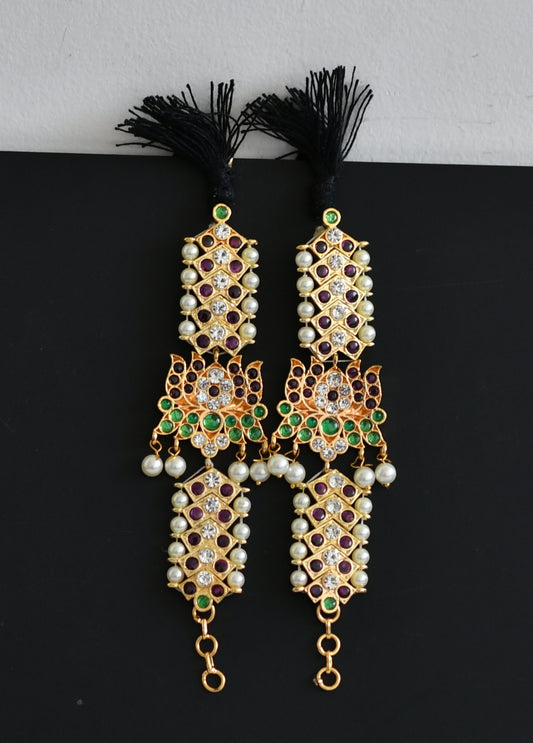 Gold tone precious kemp-green-white lotus pearl ear side chain dj-50871