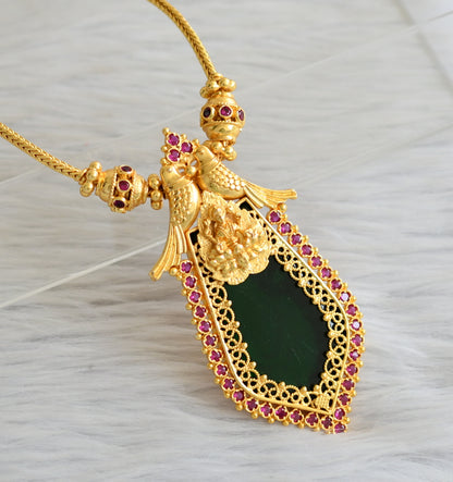 Gold tone pink-green nagapadam kerala style lakshmi brid necklace set dj-45448