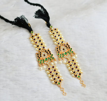 Gold tone precious kemp-green-white lotus pearl ear side chain dj-50871