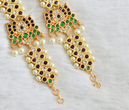 Gold tone precious kemp-green-white lotus pearl ear side chain dj-50871