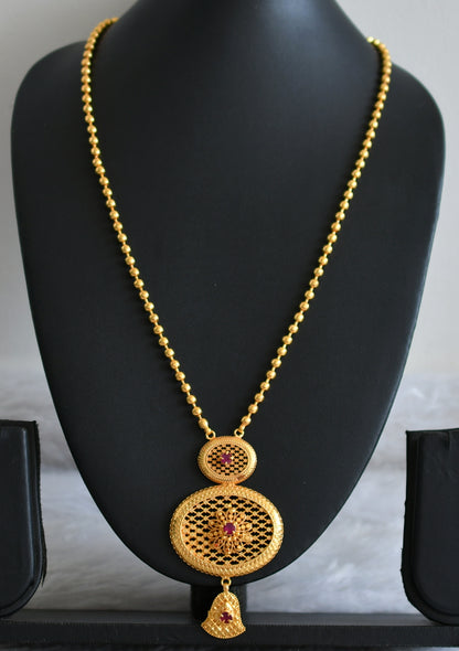 Matte gold tone kerala style ruby ball chain haar dj-45840