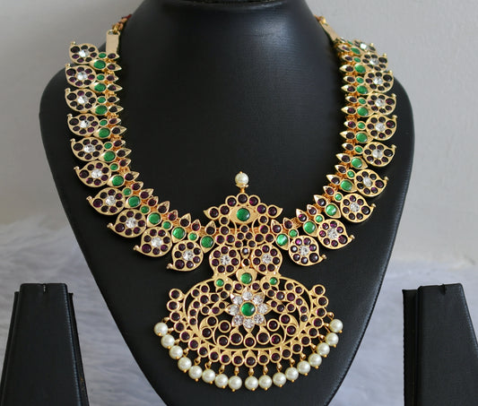 Gold tone precious kemp-green-white mango pearl magari necklace dj-50873