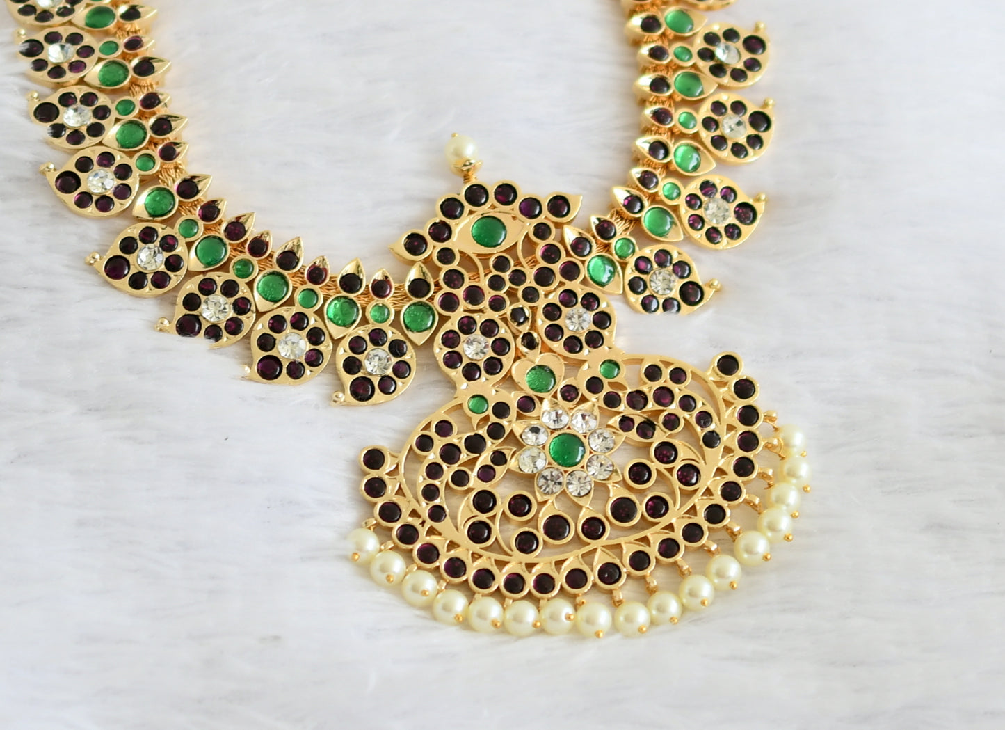 Gold tone precious kemp-green-white mango pearl magari necklace dj-50873