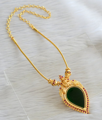 Gold tone pink-green gopi kerala style lakshmi necklace set dj-45449