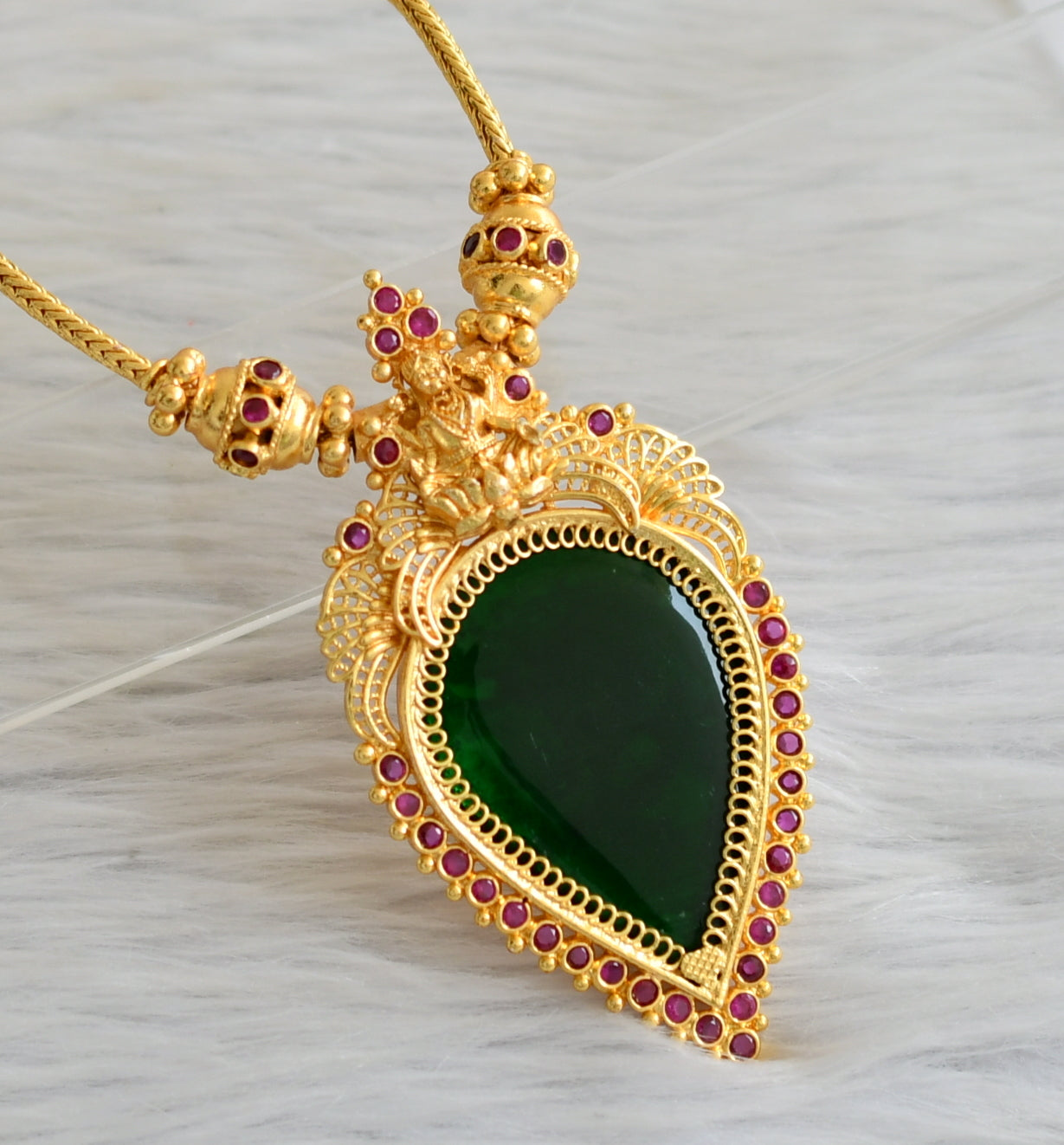 Gold tone pink-green gopi kerala style lakshmi necklace set dj-45449