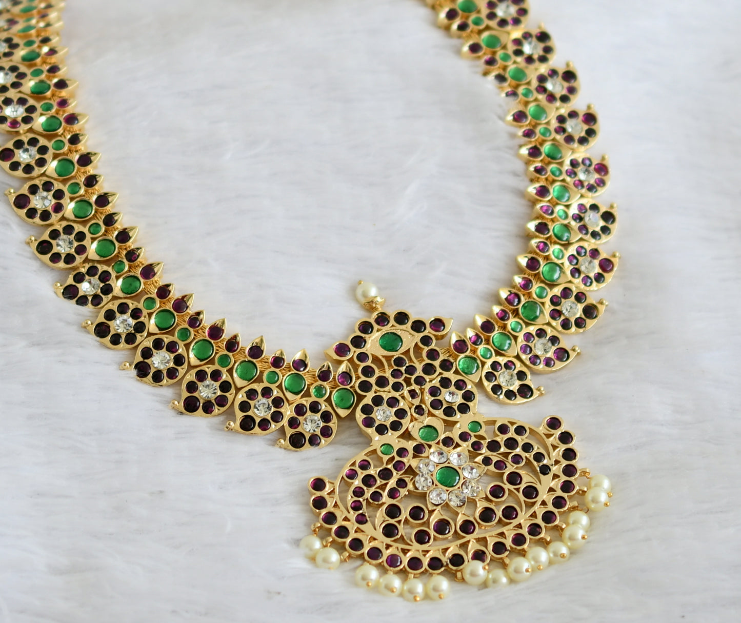 Gold tone precious kemp-green-white Magari mango pearl haar dj-50874