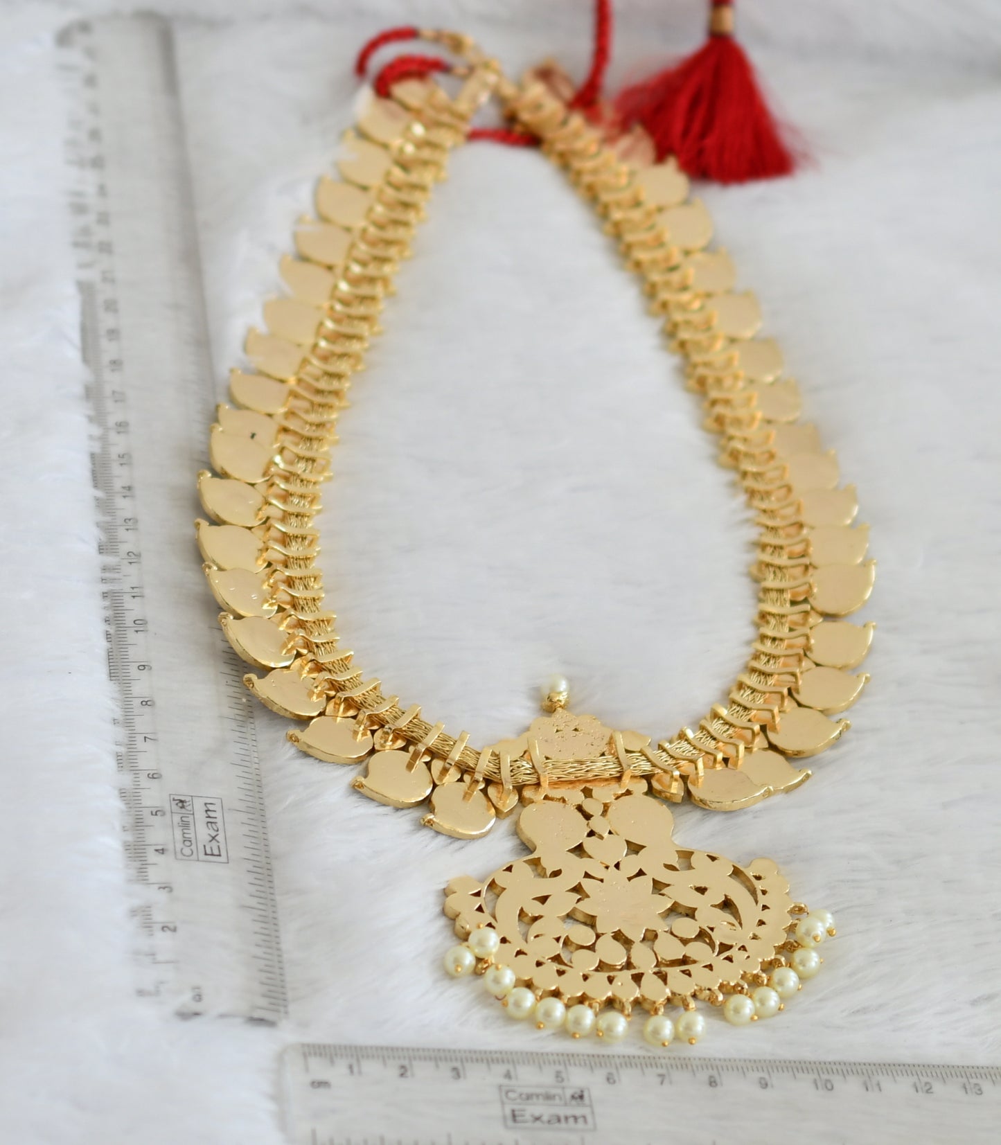 Gold tone precious kemp-green-white Magari mango pearl haar dj-50874