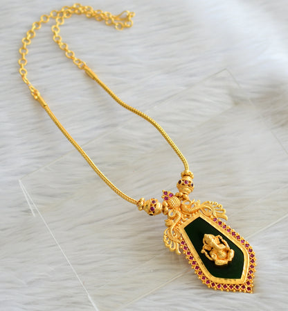 Gold tone pink-green ganesha nagapadam necklace set dj-45459