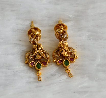 Matte finish kemp-green-white peacock krishna earrings dj-47119