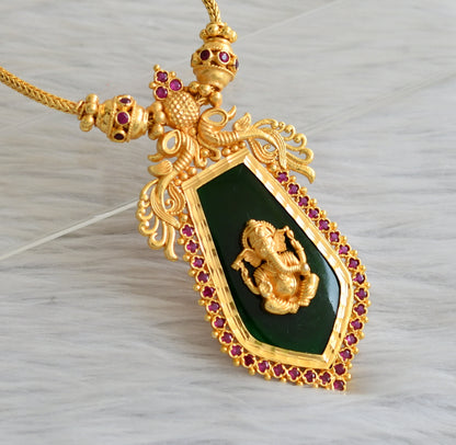 Gold tone pink-green ganesha nagapadam necklace set dj-45459