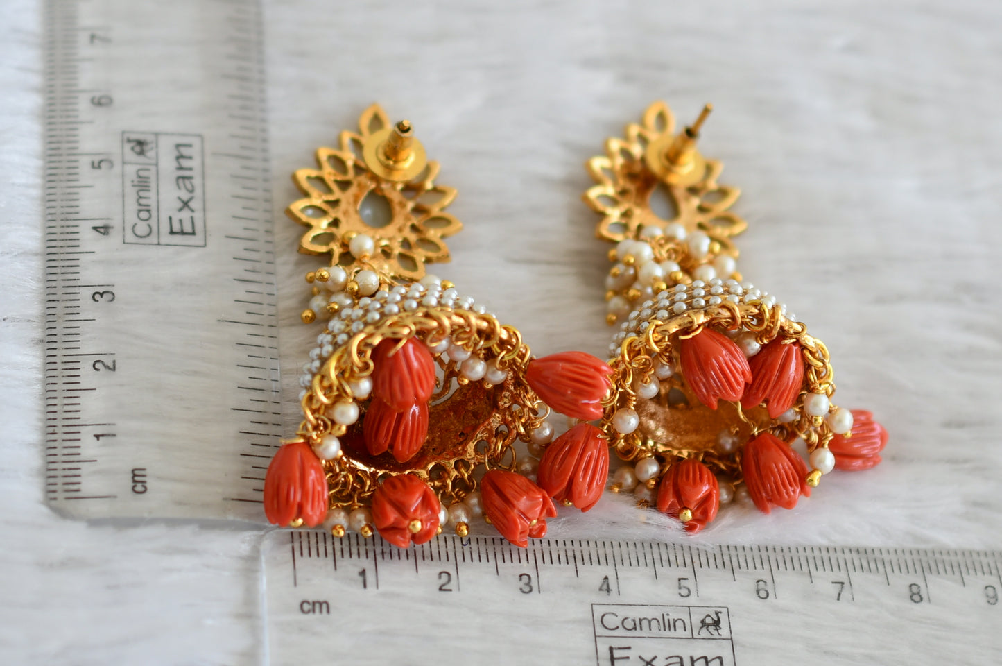 Antique pearl cluster coral tulip beaded jhumkka dj-44409