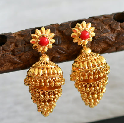 Gold tone coral stone step jhumkka dj-48950