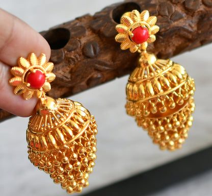 Gold tone coral stone step jhumkka dj-48950