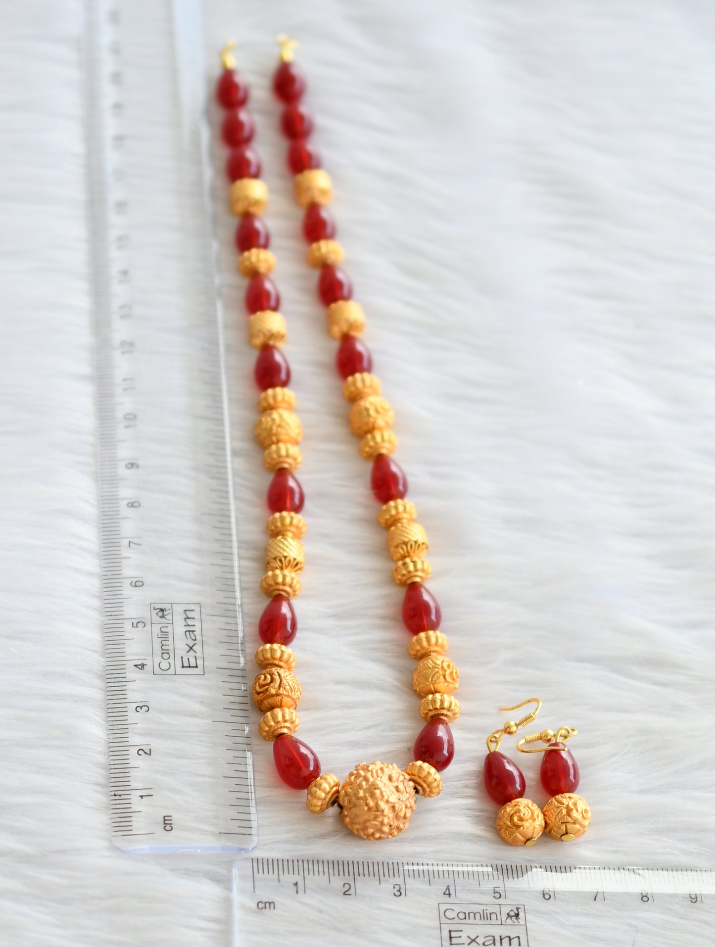 Matte finish maroon beaded necklace set dj-03656