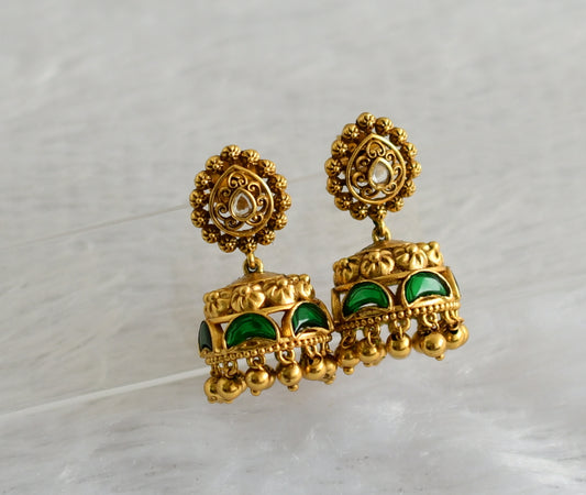 Matte finish green-white kundan jadau jhumkka dj-47127