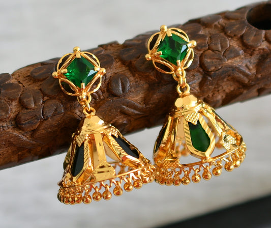 Gold tone green nagapadam jhumkka dj-48951