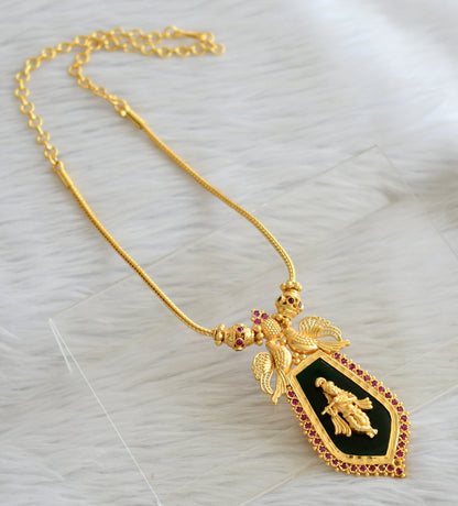 Gold tone pink-green krishna nagapadam necklace set dj-45460