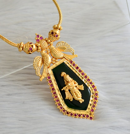 Gold tone pink-green krishna nagapadam necklace set dj-45460