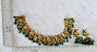 Antique green-white stone victorian green bead peacock necklace set dj-50868