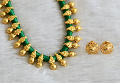 Gold tone green silk thread necklace set dj-48945