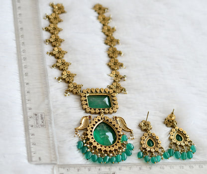 Antique green-white stone green beaded victorian flower peacock necklace set dj-50869