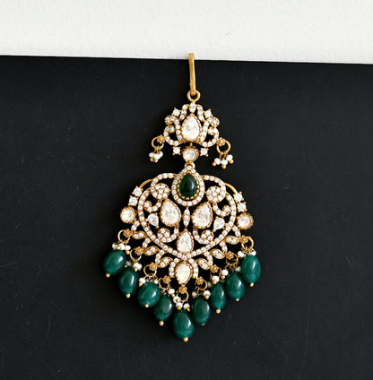 Antique green-white stone victorian green bead tikka dj-50867