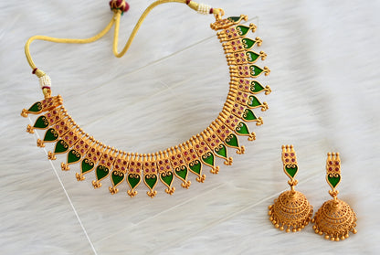 Matte finish red-green kerala style necklace set dj-43782