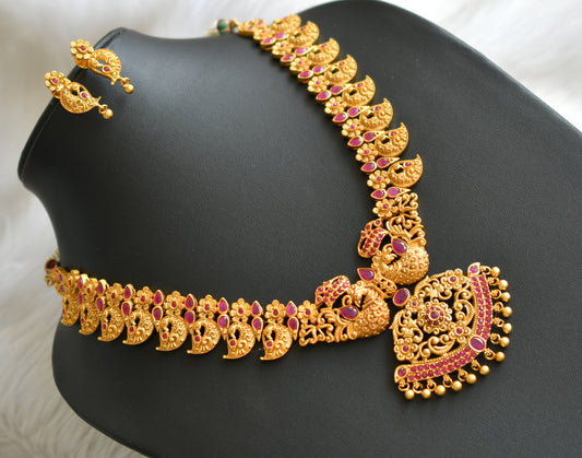 Matte finish ruby mango-peacock necklace set dj-07272