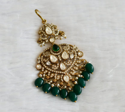 Antique green-white stone victorian green bead tikka dj-50867