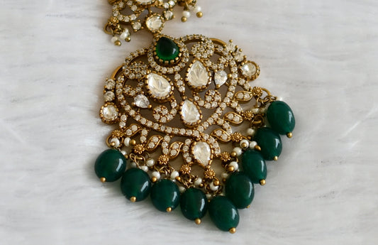 Antique green-white stone victorian green bead tikka dj-50867
