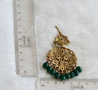 Antique green-white stone victorian green bead tikka dj-50867